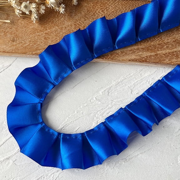 ERDOUY 118.110.98in Royal Blue Ruffle Pleated Lace Trim with Satin Ribbon, Elegant Gather Edge Lace for Applique, Sewing Crafts & Home Decoration