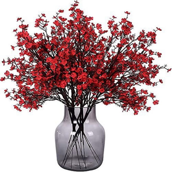 ERDOUY 12 Bundles Fake Flowers Fall Decor Faux Babys Breath Artificial Gypsophila Silk Flowers Bulk Floral Bouquets for Home Bedroom DIY Wedding Party Christmas Decorations(Red)