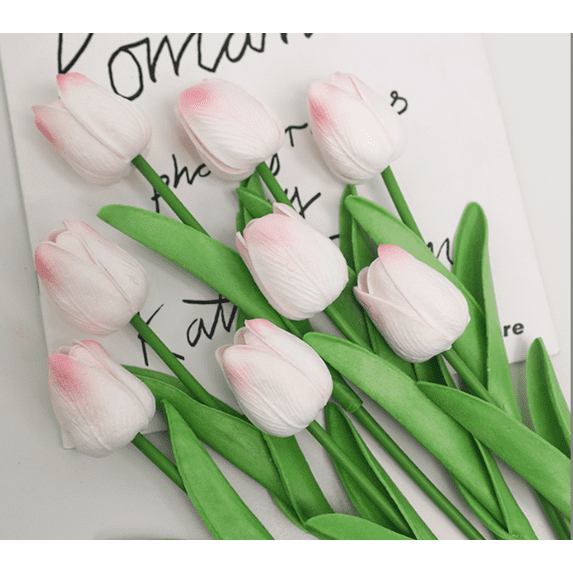 ERDOUY 12pcs Tulip Artificial Flowers, Fake flowers, Flores Artificiales Para, Wedding Decor, White Pink
