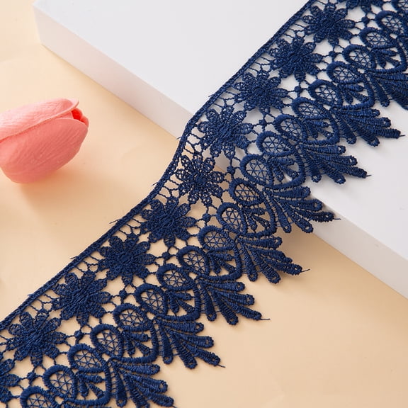 ERDOUY 15 Yards Dark Blue Polyester Lace Trim, 3.35 Inch Wide Decorative Lace Ribbon for Sewing Crafts, Wedding Dress Applique & DIY Home Decoration