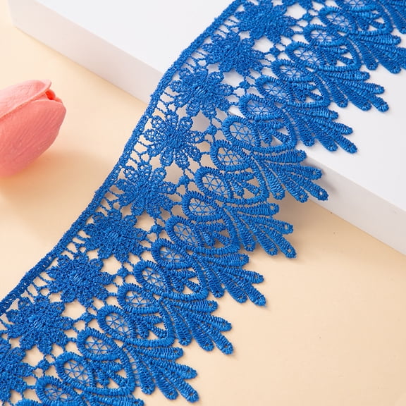 ERDOUY 15 Yards Royal Blue Polyester Lace Trim, 3.35 Inch Wide Decorative Lace Ribbon for Sewing Crafts, Wedding Dress Applique & DIY Home Decoration