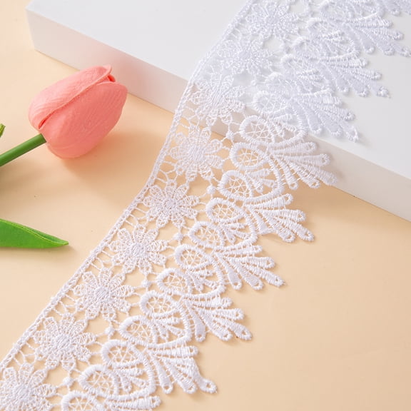 ERDOUY 15 Yards White A Polyester Lace Trim, 3.35 Inch Wide Decorative Lace Ribbon for Sewing Crafts, Wedding Dress Applique & DIY Home Decoration
