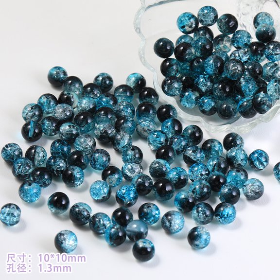 ERDOUY 150Pcs 10mm Colorful Crackle Glass Beads, Round Handcrafted Lampwork Beads for DIY Jewelry & Creative Crafts, Black Blue