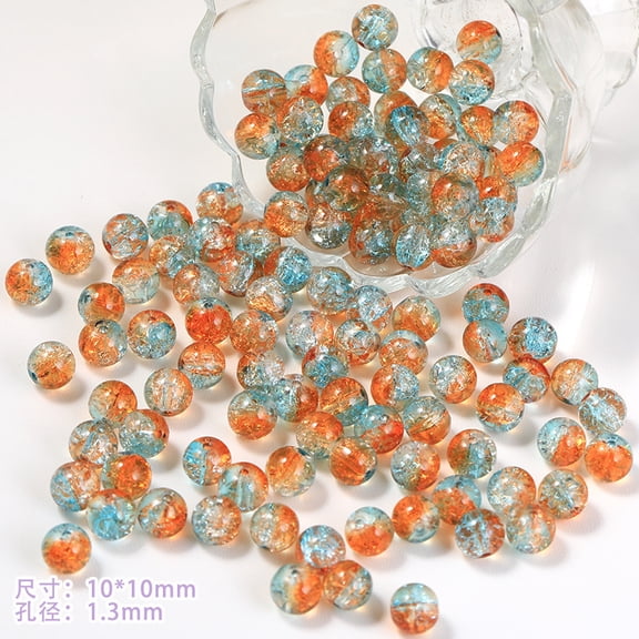 ERDOUY 150Pcs 10mm Colorful Crackle Glass Beads, Round Handcrafted Lampwork Beads for DIY Jewelry & Creative Crafts, Orange Blue