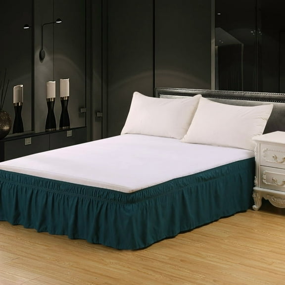 ERDOUY 15in Drop Easy-Install Queen Bed Skirt, 60*80in Soft Ruffled Dust Ruffle, Durable Dark Green 1 Piece Bedroom Decor