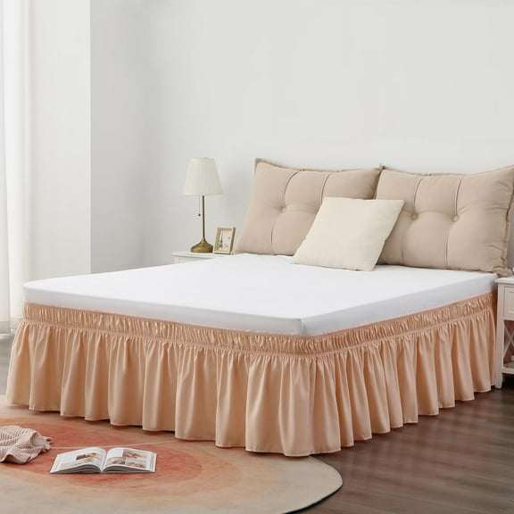 ERDOUY 15in Drop Easy-Install Queen Bed Skirt, 60*80in Soft Ruffled Dust Ruffle, Durable Light Orange 1 Piece Bedroom Decor