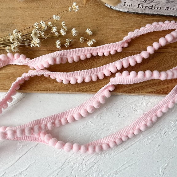 ERDOUY 196.85"L x 0.47"W Mini Pom Poms Ball Fringe Trim Ribbon, Decorative Tassel Sewing Trim for Home Curtains, Clothing & Pillow DIY Decoration Projects, Pink
