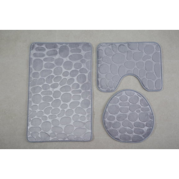 ERDOUY 1Pcs Flannel floor goose stone toilet three-piece set, 3 Piece Soft and Comfortable Bath Mat Include Toilet Lid Cover, Non-Slip Absorbentb Rugs(Light grey