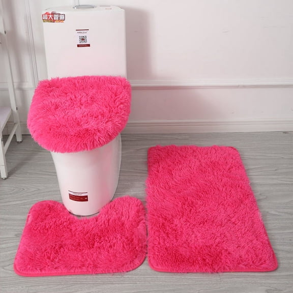 ERDOUY 1Pcs Simple style solid color toilet bath bathroom three-piece set, Toilet Three-piece Set Toilet Pads Clean And Reuse Water Absorbent Bathroom Mat For Shower (Rose red)