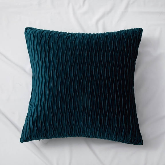 ERDOUY 1Pcs Solid color pleated velvet pillow case Classic and timeless, pure color simple pillowcase, with any bed is brilliant 17.72x17.72inch(turquoise）