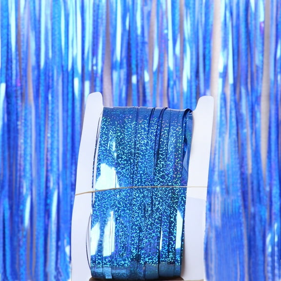 ERDOUY 2 Pack 3.28x13.12 Feet Shimmering Silver Foil Fringe Backdrop Curtains - Perfect Party Streamers Tinsel Streamers for Birthday Party Decorations, Graduation, and Disco Party Glam Blue