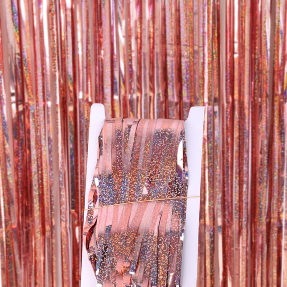 ERDOUY 2 Pack 3.28x8.2 Feet Silver Foil Fringe Backdrop Curtains, Tinsel Streamers Birthday Party Decorations, Fringe Backdrop for Graduation, Disco PartyRose gold