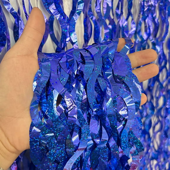 ERDOUY 2 Pack Dark Blue Party Foil Curtain - 3.3 ft x 6.6 ft Wavy Photo Booth Backdrop Metallic Tinsel Foil Fringe Curtains Background for Birthday Wedding Party Christmas Decorations
