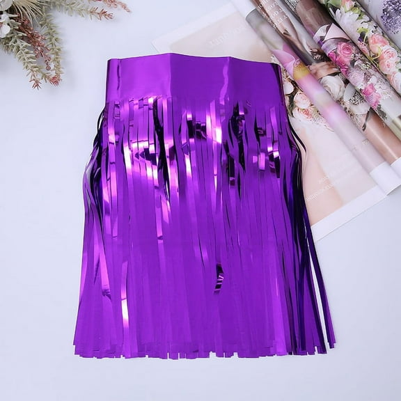 ERDOUY 2 Pack Foil Fringe Banner Hanging Patry Decoration Backdrop for Baby Shower, Highchair, Birthday Macron Banner Backdrop Decor 118 In(L) X 11.8 In(W)，Purple