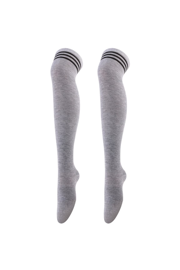 2 Pairs Classic Cotton Women's Thigh High Socks Over the Knee Boot Leg Warmers,Daily Wear,Grey