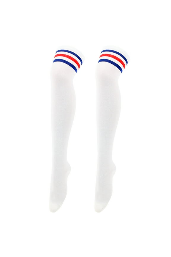 2 Pairs Classic Cotton Women's Thigh High Socks Over the Knee Boot Leg Warmers,Daily Wear,White C