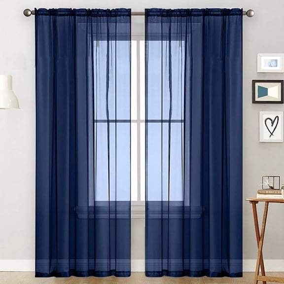 ERDOUY 2 Panels 5263in Transparent Window Screen Curtains, Lightweight Replacement for Living Room, Bedroom & Home Decor, Dark Blue