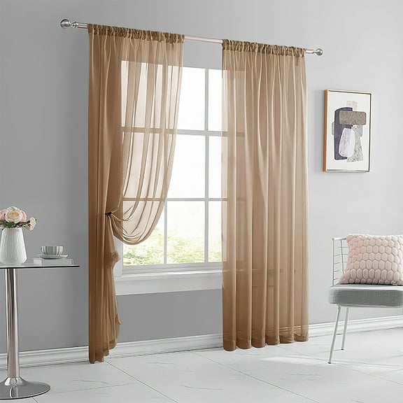 ERDOUY 2 Panels 5284in Transparent Window Screen Curtains, Lightweight Replacement for Living Room, Bedroom & Home Decor, Brown