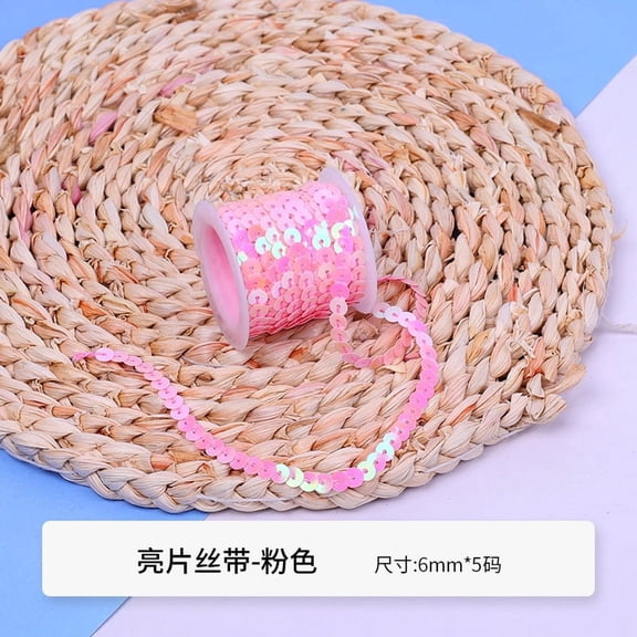 ERDOUY 2-Piece Pink Sparkly Sequin Polyester Ribbon, 0.23"5Yard Soft Shimmering Wrapping Ribbon Bulk for Gift Packaging & DIY Craft Decoration