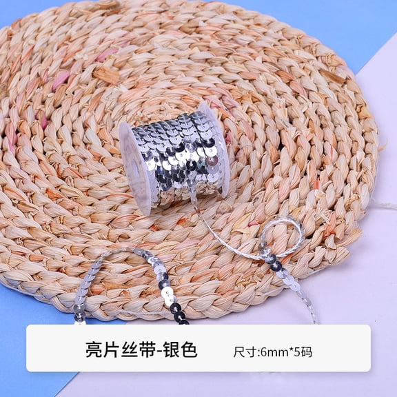 ERDOUY 2-Piece Silvery Sparkly Sequin Polyester Ribbon, 0.23"5Yard Soft Shimmering Wrapping Ribbon Bulk for Gift Packaging & DIY Craft Decoration