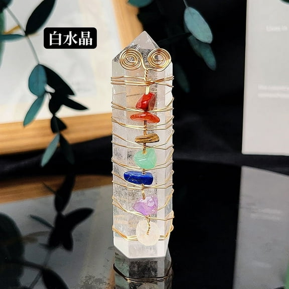 ERDOUY 2 piece of natural seven color crushed stone gold wire wound crystal pillar white natural crystal raw stone hexagonal pillar home crafts decoration ornament