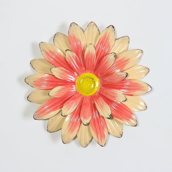 ERDOUY 2 pieces 3D daisy metal flower wall art decoration multi-layer metal flower outdoor decoration hanging rustic garden living room home farmhouse fence, 8 inches (light pink)