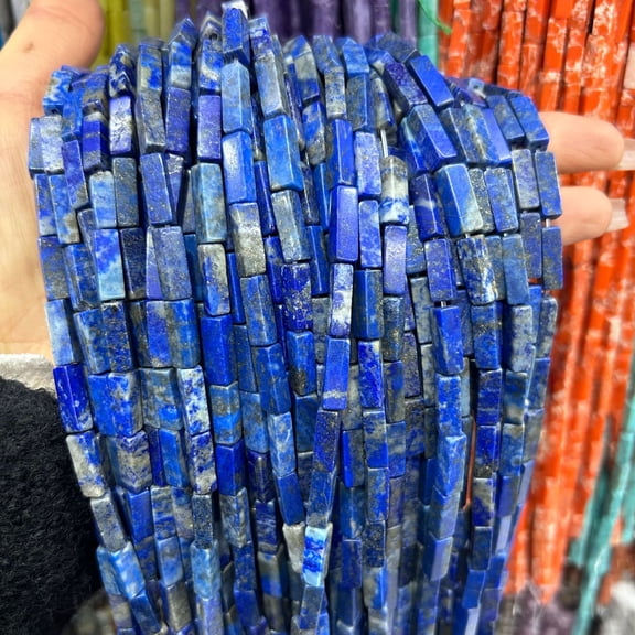 ERDOUY 2 pieces 4 * 13mm rectangular blue textured natural stone block scattered beads natural raw stone block bead jewelry accessories