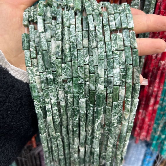 ERDOUY 2 pieces 4 * 13mm rectangular green spotted natural stone block scattered beads natural raw stone block bead jewelry accessories