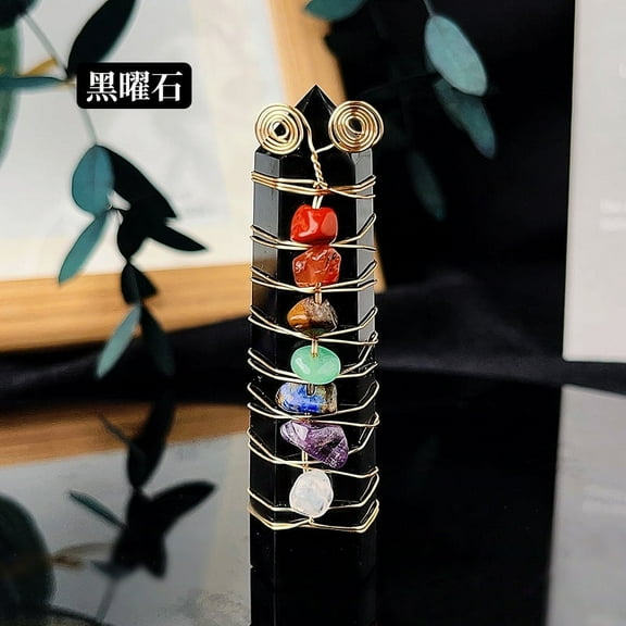 ERDOUY 2 pieces of natural colorful crushed stone gold wire wound crystal pillar black natural crystal raw stone hexagonal pillar home crafts decoration ornament