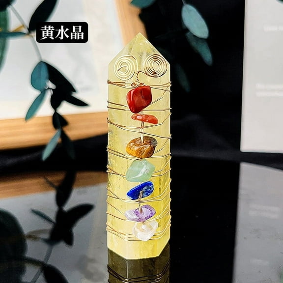ERDOUY 2 pieces of natural colorful crushed stone gold wire wound crystal pillar yellow natural crystal raw stone hexagonal pillar home crafts decoration ornament