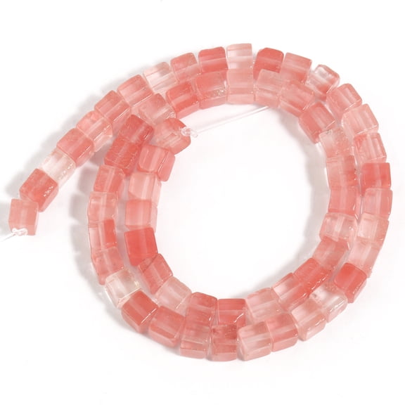 ERDOUY 2 pieces of natural stone bead beads, natural pink semi transparent block stone DIY handmade bead jewelry accessories, 4mm