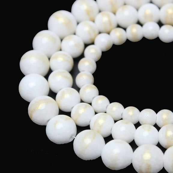 ERDOUY 2 pieces pure white gold textured natural stone scattered beads DIY handmade bead bracelet necklace woven accessory 10mm