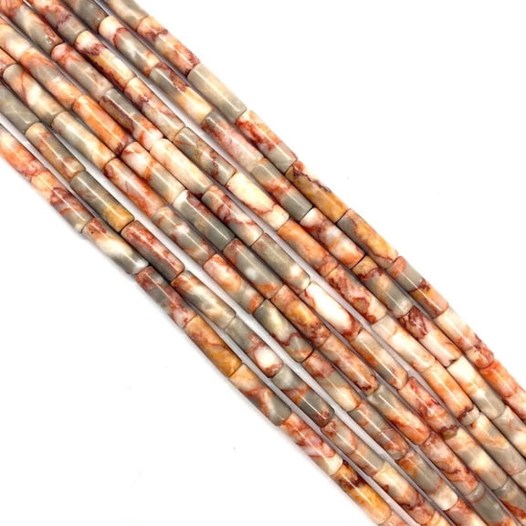 ERDOUY 2 pieces of red marble textured natural stone cylindrical loose bead jewelry, men's and women's bracelets, necklaces, woven DIY jewelry accessories (4X13mm)