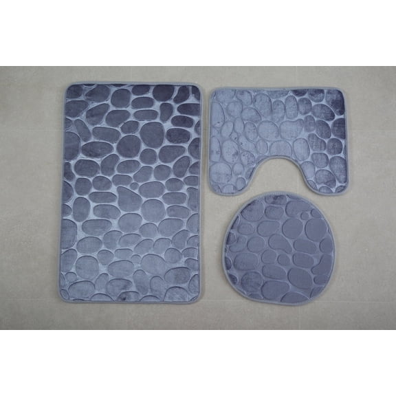 ERDOUY 2 sets Flannel floor goose stone toilet three-piece set, 3 Piece Soft and Comfortable Bath Mat Include Toilet Lid Cover, Non-Slip Absorbentb Rugs(Dark grey