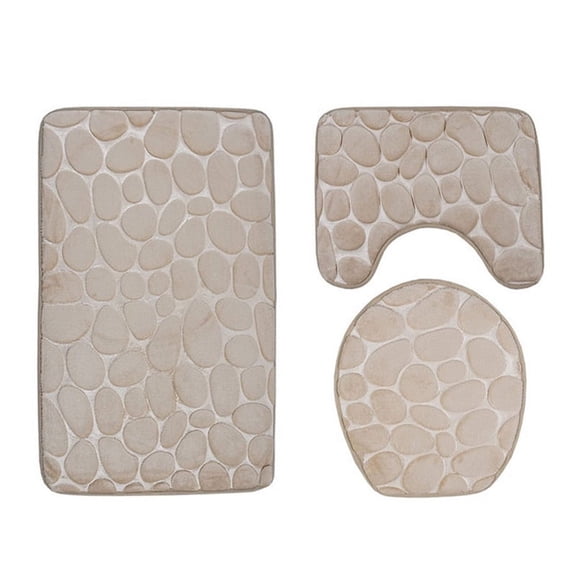 ERDOUY 2 sets Pebble embossing Bathroom Foot Mat Set, Toilet Three-piece Set Toilet Pads Clean And Reuse Water Absorbent Bathroom Mat For Shower (grey)