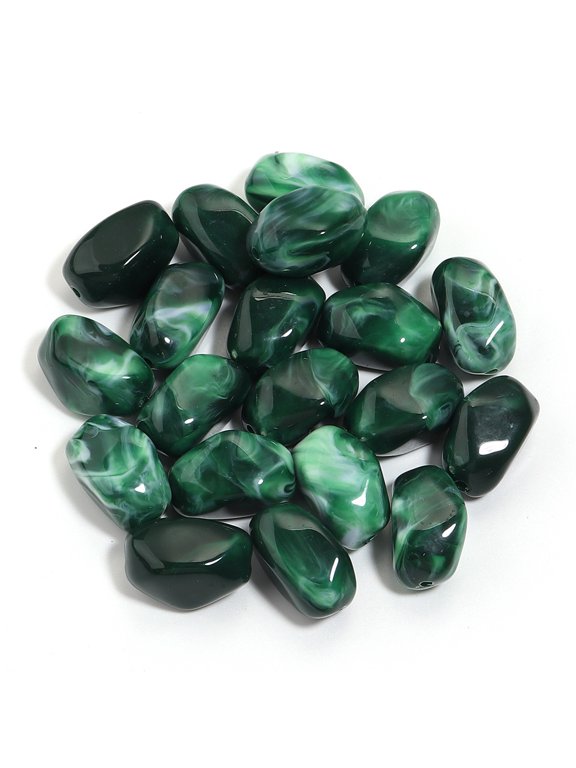 20 Pcs Dark Green Irregular Acrylic Beads, 2520mm 2.2mm Large Hole Stone Textured Loose Beads, DIY Craft Supplies for Macrame Projects, Clothing Ornaments and Handbag Embellishment