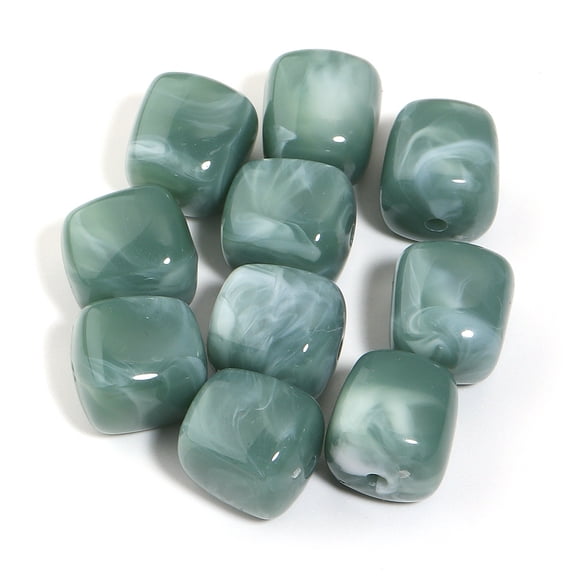 ERDOUY 20 Pieces 16*17mm with 2.9mm Hole Cube Acrylic Beads, Square Imitation Gem Loose Beads, DIY Craft Accessories for Necklaces, Bracelets & Keychains, Grey Green