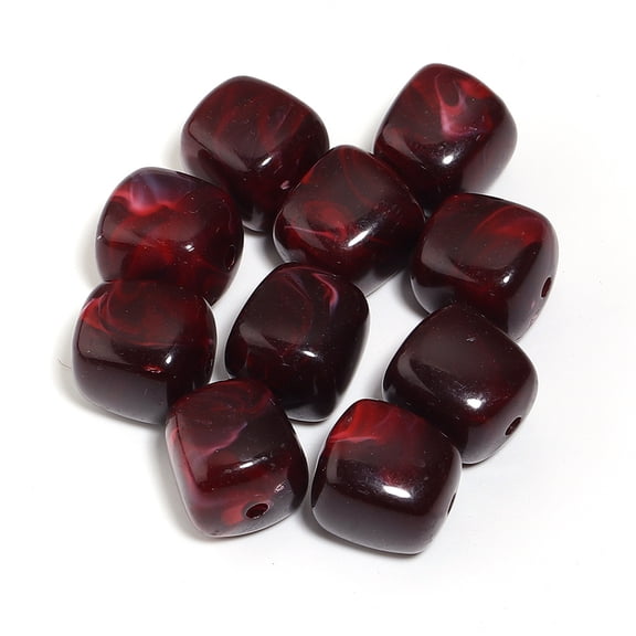 ERDOUY 20 Pieces 16*17mm with 2.9mm Hole Cube Acrylic Beads, Square Imitation Gem Loose Beads, DIY Craft Accessories for Necklaces, Bracelets & Keychains, Purple Red