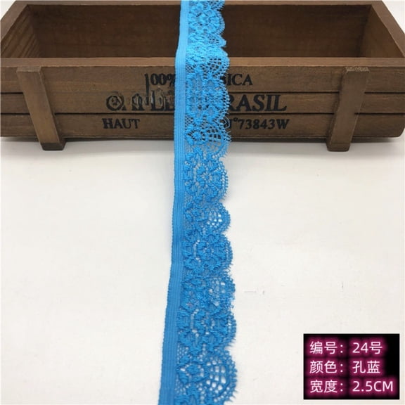ERDOUY 20 Yards 1 Inch Wide Blue Elastic Lace Trim, Floral Edge Lace Ribbon for Sewing Crafts, Wedding Party Decor & Clothing Embellishment