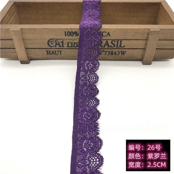 ERDOUY 20 Yards 1 Inch Wide Dark Purple Elastic Lace Trim, Floral Edge Lace Ribbon for Sewing Crafts, Wedding Party Decor & Clothing Embellishment