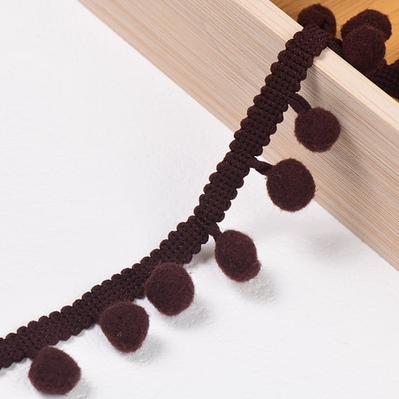 ERDOUY 20 Yards Mini Pompoms Ball Fringe Trim, 0.98" Wide Single Side Tassel Ribbon for Sewing Projects, Home Textiles & Craft Embellishments, Dark Coffee