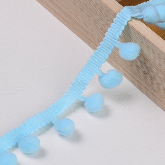 ERDOUY 20 Yards Mini Pompoms Ball Fringe Trim, 0.98" Wide Single Side Tassel Ribbon for Sewing Projects, Home Textiles & Craft Embellishments, Light Blue