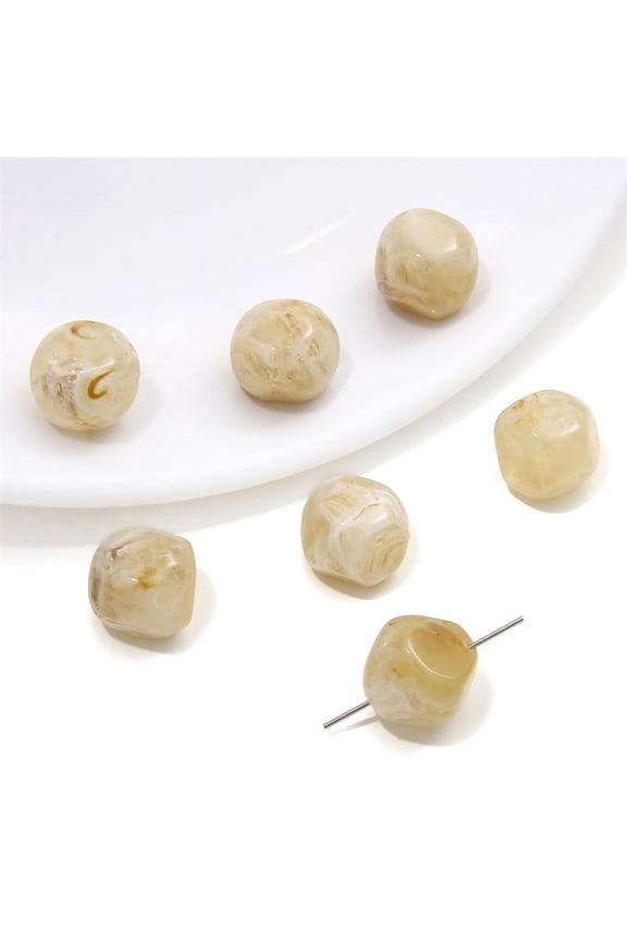 20 pieces perforated resin imitation stone amber light yellow blended irregular cut round beads scattered beads DIY handmade bead necklace bracelet material accessories