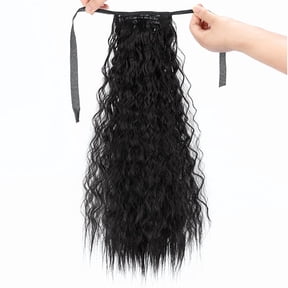 ERDOUY 21.65 Inch Curly Synthetic Ponytail Extension, Womens Wrap-Around Clip-in Fake Pony Tail, Natural-Looking Hair Extensions for Voluminous Styling, Black