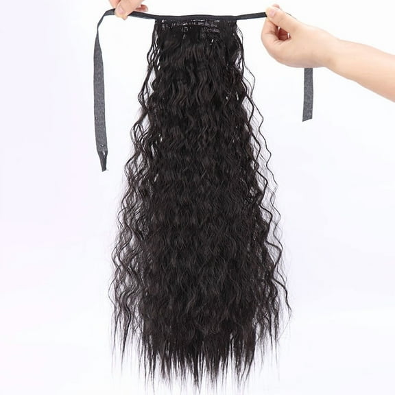 ERDOUY 21.65 Inch Curly Synthetic Ponytail Extension, Womens Wrap-Around Clip-in Fake Pony Tail, Natural-Looking Hair Extensions for Voluminous Styling, Brownish black