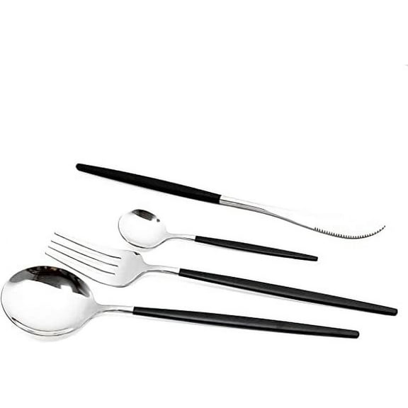 ERDOUY 24-Piece Silverware Set -Stainless Steel Reusable Utensils Forks Spoons Knives Set, Mirror Polished Cutlery Flatware Set, Great for Family Gatherings & Daily Use (6 set, Black Handle Silver)