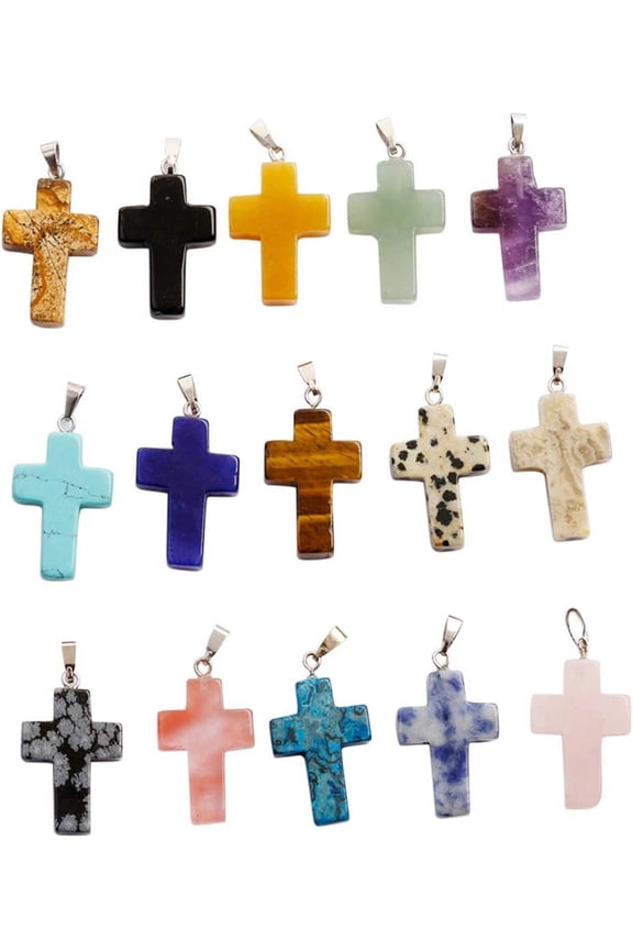 25pcs Lots Cross Shape Charms Pendant Healing Crystal Quartz Chakra Beads for DIY Jewelry Making $0.75/pcs