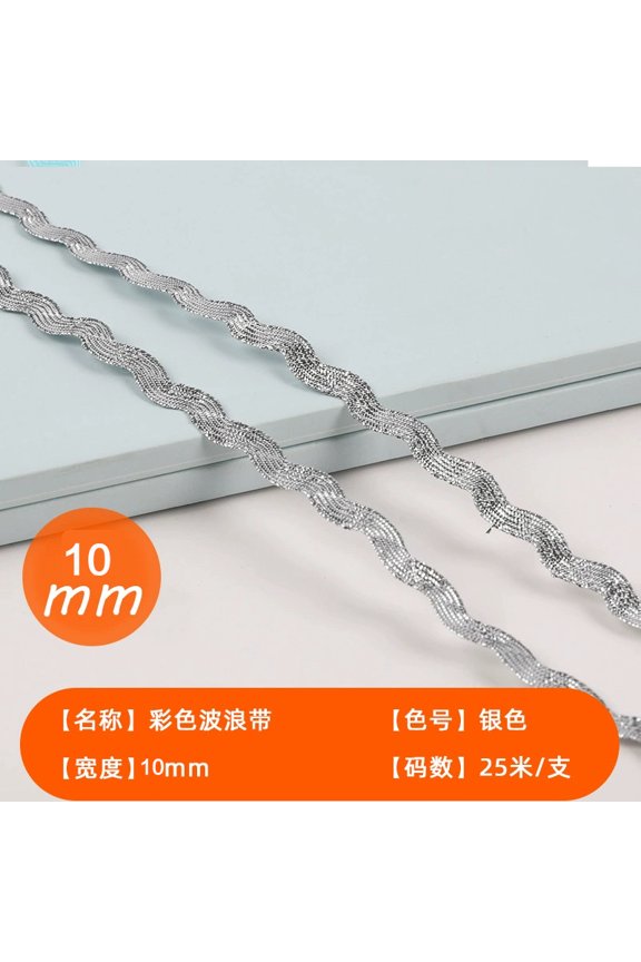27 Yards 1cm Wave Bending Fringe Trim Ribbon, Decorative Craft Lace for Sewing, Flower Making & Wedding Party DIY Projects, Silver