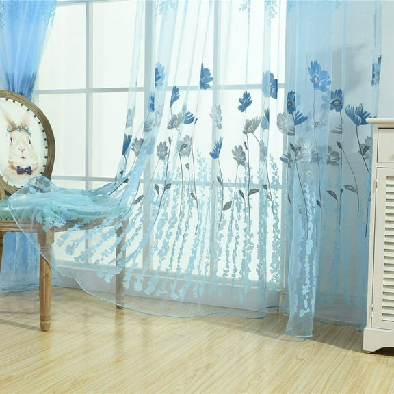 ERDOUY 2Pcs Gesang Voile Tulle Sheer Curtain Window Panel Drape 39.4x78.8-Blue