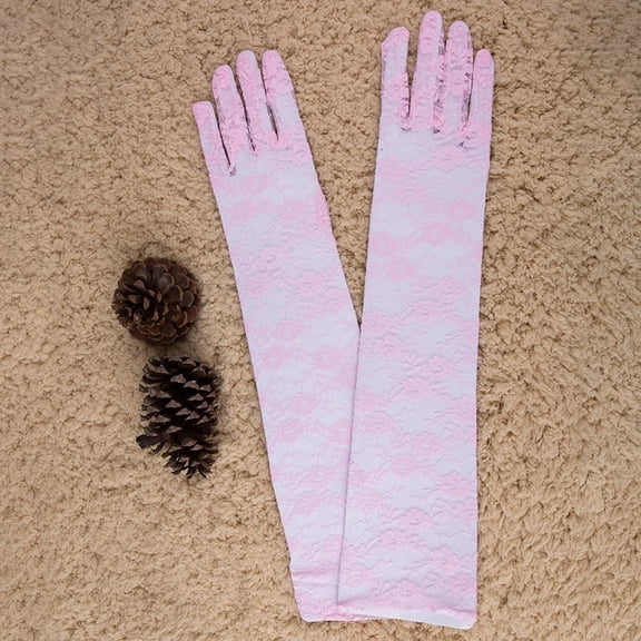 ERDOUY 2pcs 20.86inch Women-Floral-Long-Lace-Gloves for Lady-Bridal-Wedding-Halloween-Cosplay-Party-Pink